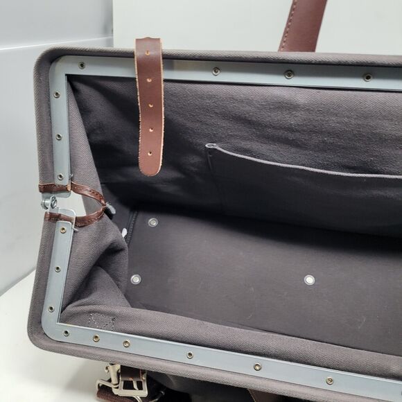 Line of Trade Men's Leather Canvas Weekender or Tool Bag Olive Green Brown LARGE - Picture 5 of 11